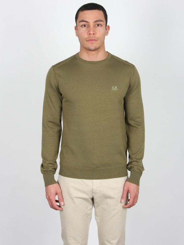 Crew Neck Ribbed Knitwear in Green