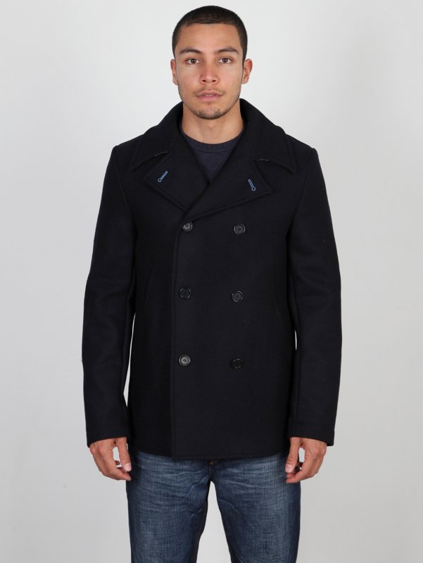 CP Company Double Breasted Woollen Military Coat In Blue