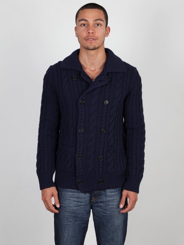 Double Breasted Cable Knit in Navy Blue