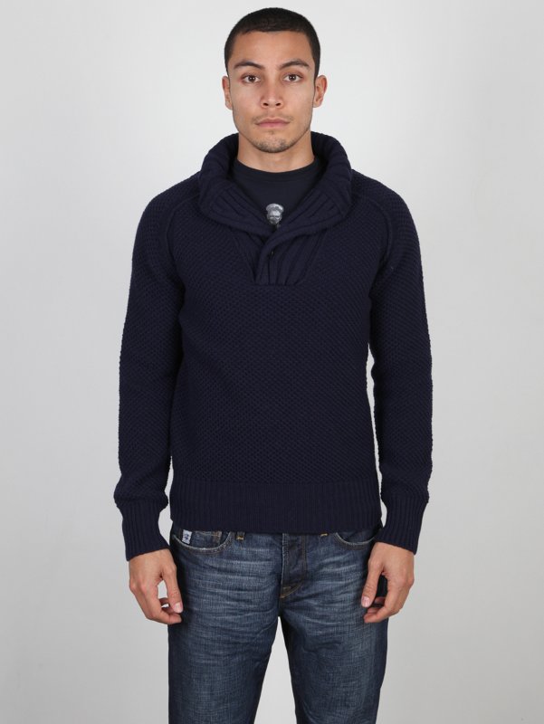 Shaw Collar Sweater in Blue