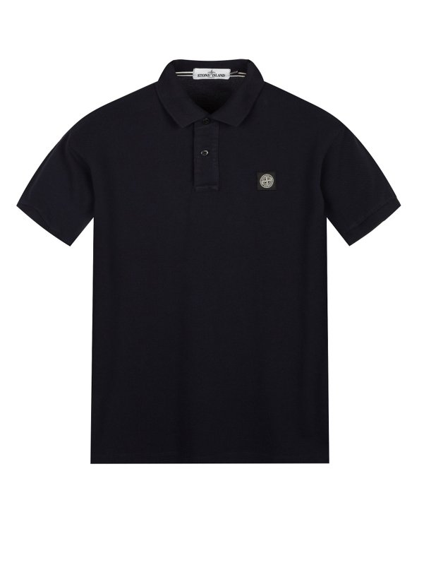 Cotton Pique Short Sleeve Polo Shirt in Navy Blue