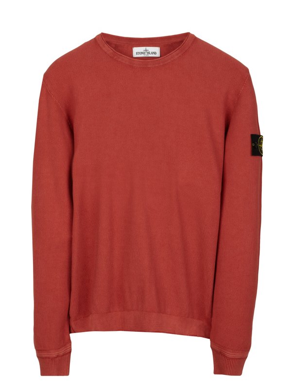 Frosted Pique Stretch Cotton Crepe Sweatshirt in Burnt Red
