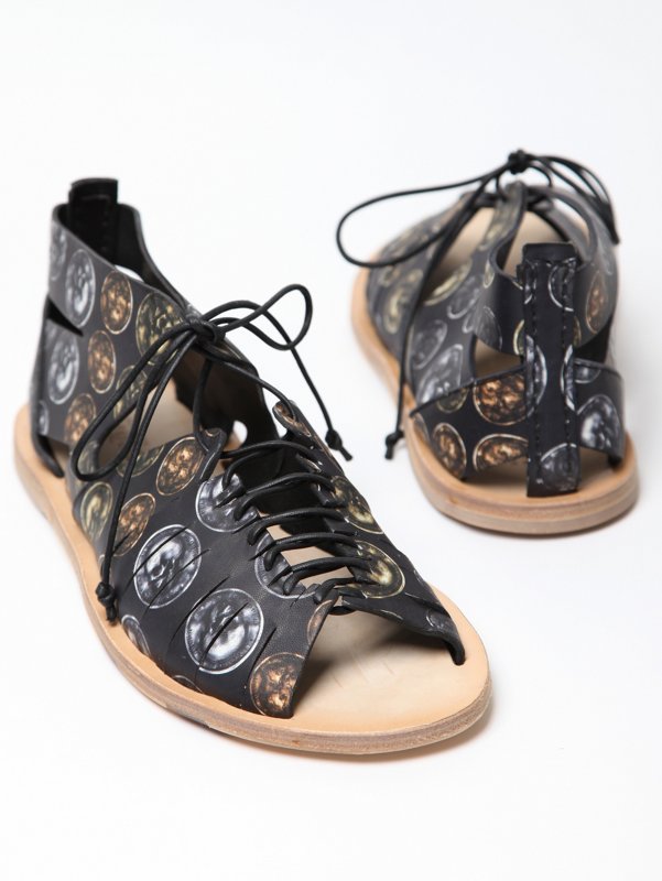 Alexander McQueen Men's Calamity Leather Coin Print Sandals 