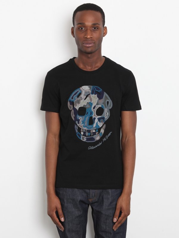 Alexander McQueen Men's Military Skull Embroidery T-Shirt