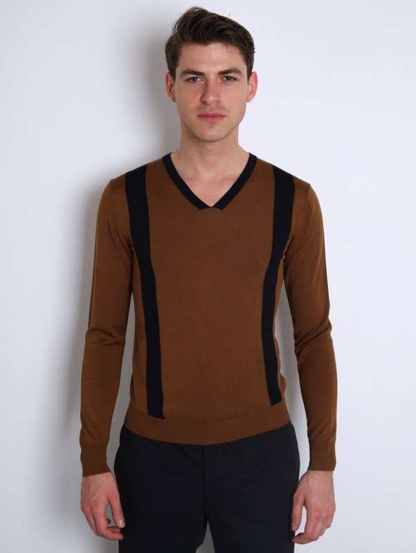 Carven Men's Contrast V Neck Sweater