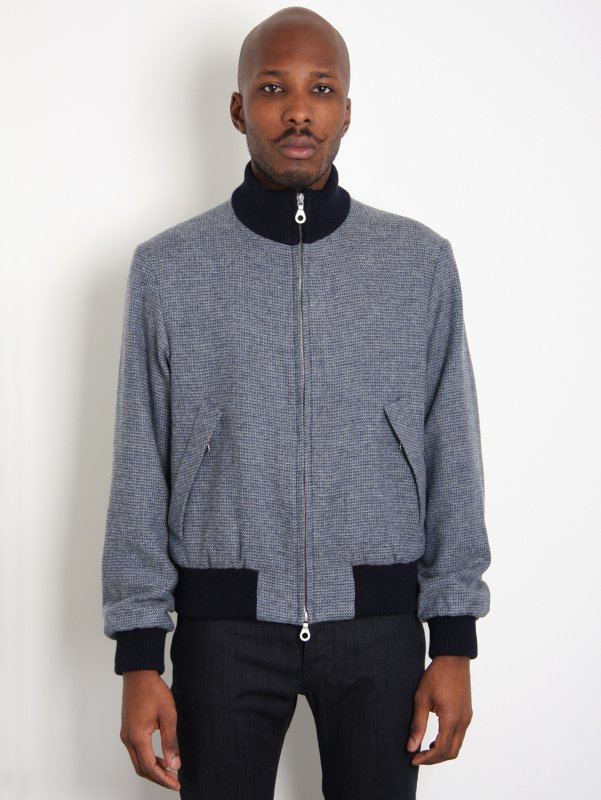 E. Tautz Zip Up Tweed Harrington Jacket 