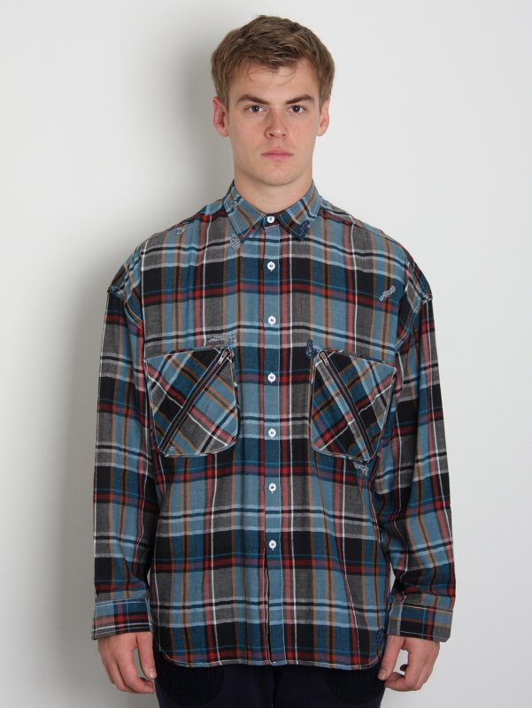 Forgotten Future Oversized Embroidered Check Shirt