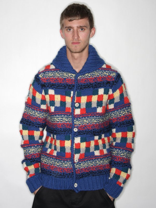 Folk Reverse Stitch Squares Cardigan