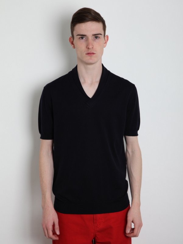 Jil Sander Men's Shawl Collar Knitted Polo Shirt