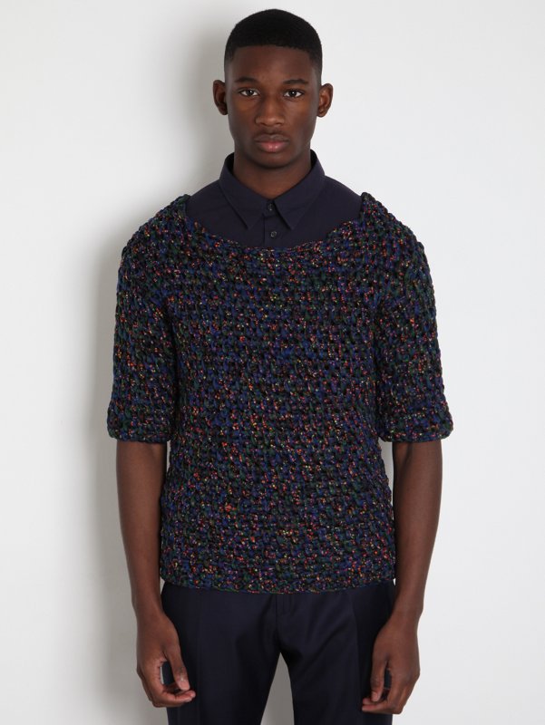 Jil Sander Men's Woven Short Sleeve Sweater