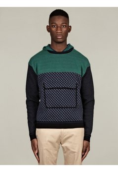 Men's Square Cotton Knit Hooded Sweater