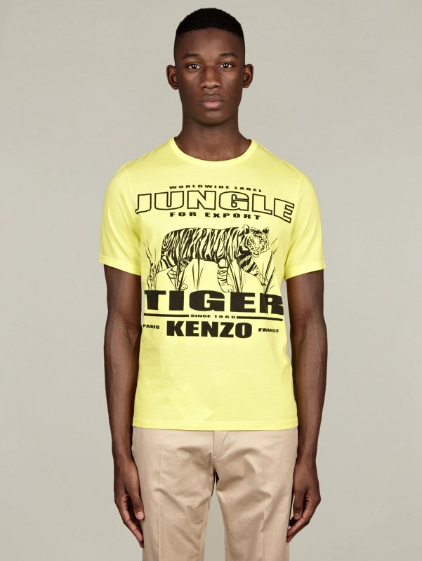 Kenzo Mens Yellow Jungle Tiger Cotton T-Shirt