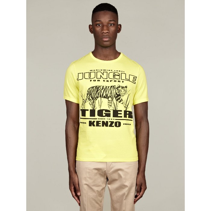 Mens Yellow Jungle Tiger Cotton T-Shirt