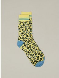 Men's Yellow Printed Cotton Socks