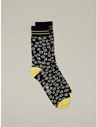 Men's Black Printed Cotton Socks