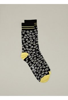 Men's Black Printed Cotton Socks