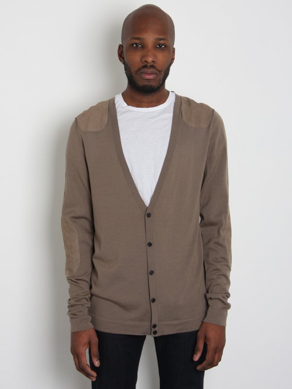 Neil Barrett Knitted Leather Patch Biker Cardigan