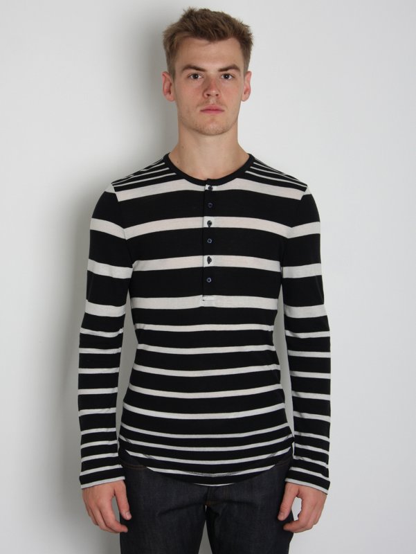 Neil Barrett Fine Rib Henley Stripe