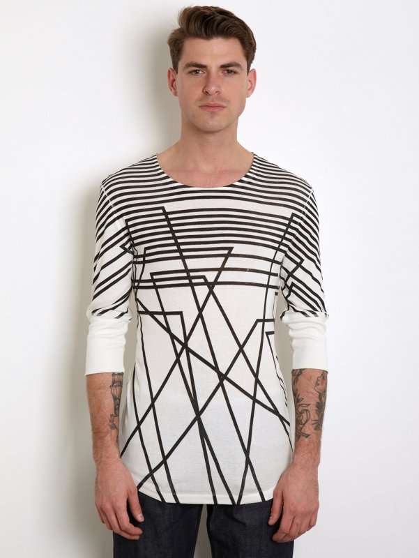Neil Barrett Men's 3/4 Sleeve Abstract Stripe T-Shirt