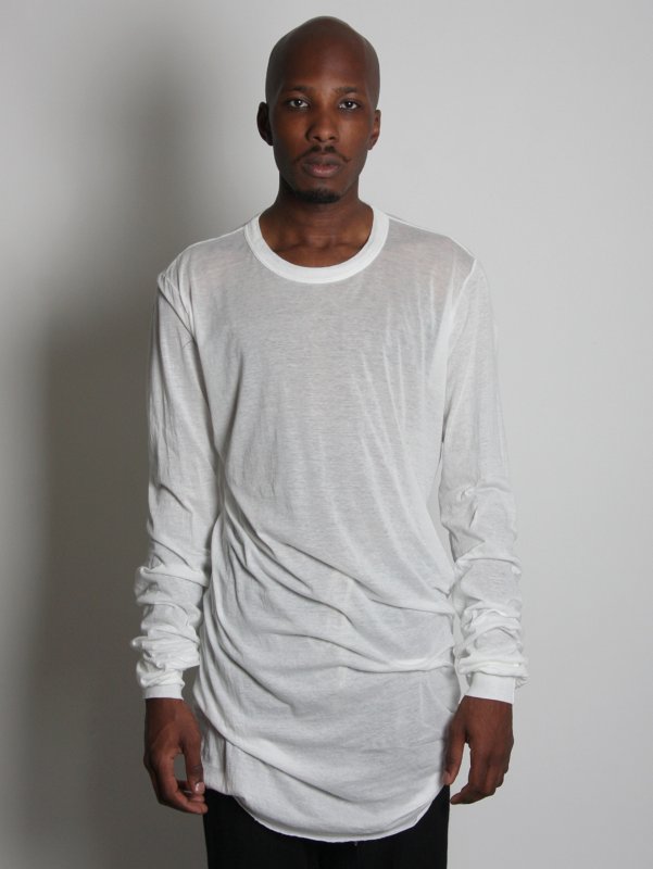 rick owens White Long Sleeve Semi-sheer T-Shirt