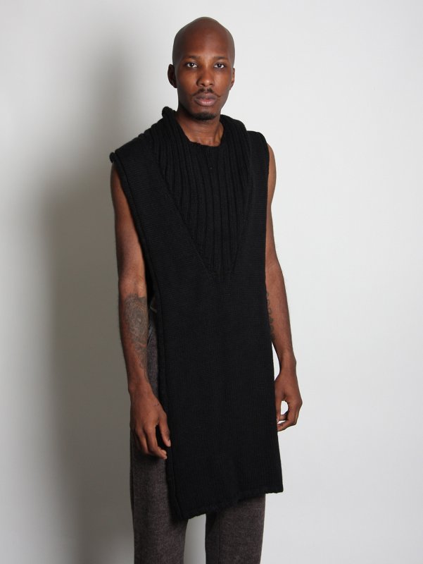 Rick Owens Full Length Knit Cloak With Hood