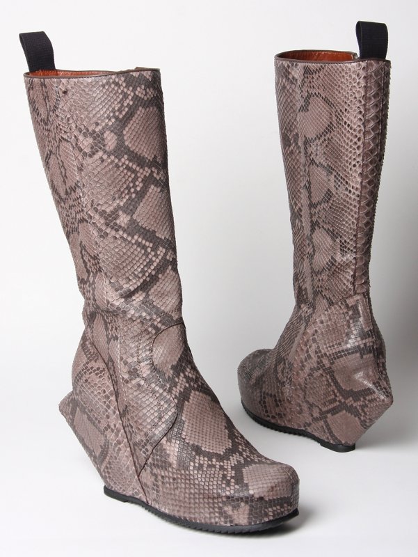 Rick Owens Snakeskin Platform Wedge Boots