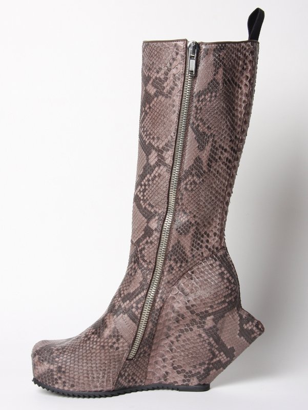 Rick Owens Snakeskin Platform Wedge Boots