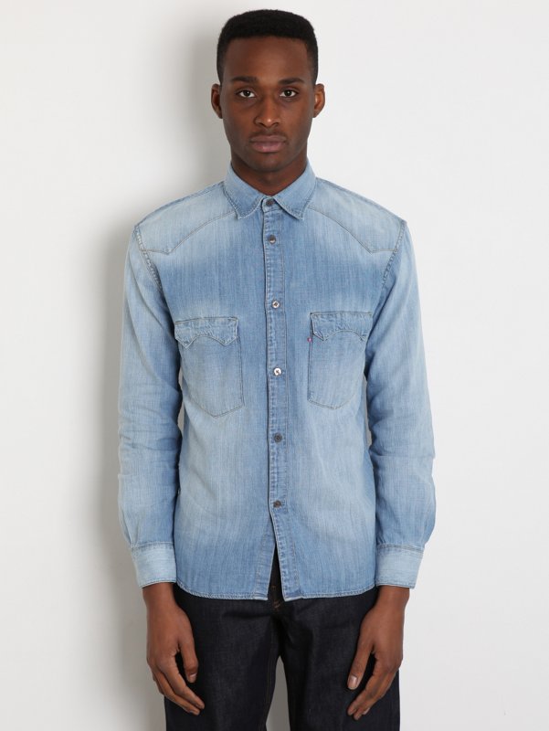 Big E Men's Etch Denim Bleach Shirt