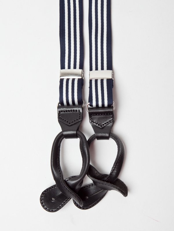 Thom Browne Men's Navy Striped Satin Suspenders