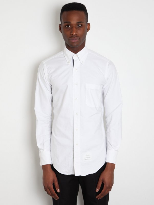 Thom Browne Men's Classic Collar Navy Placket Shirt
