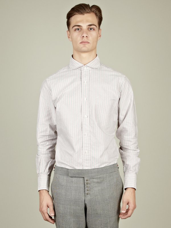 Thom Browne Spread Collar Micro-Gingham Shirt