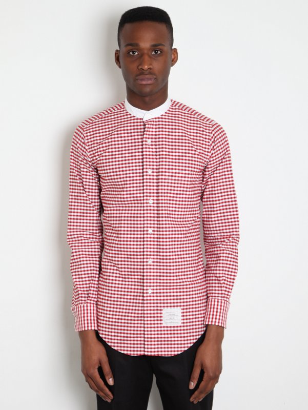 Thom Browne Men's Chaplin Collar Gingham Shirt