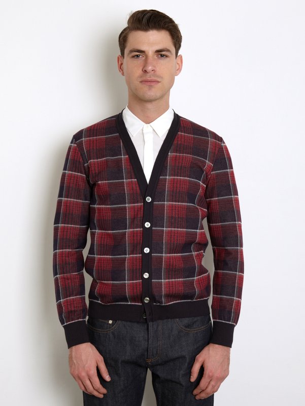 Undercover Men's Red Check Cardigan