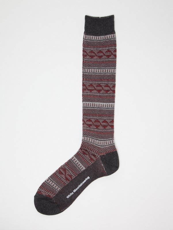 White Mountaineering Men's Border Pattern Jacquard Long Socks