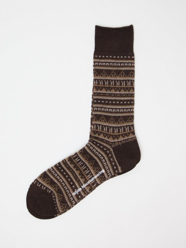 White Mountaineering Men's Border Pattern Jacquard Middle Socks